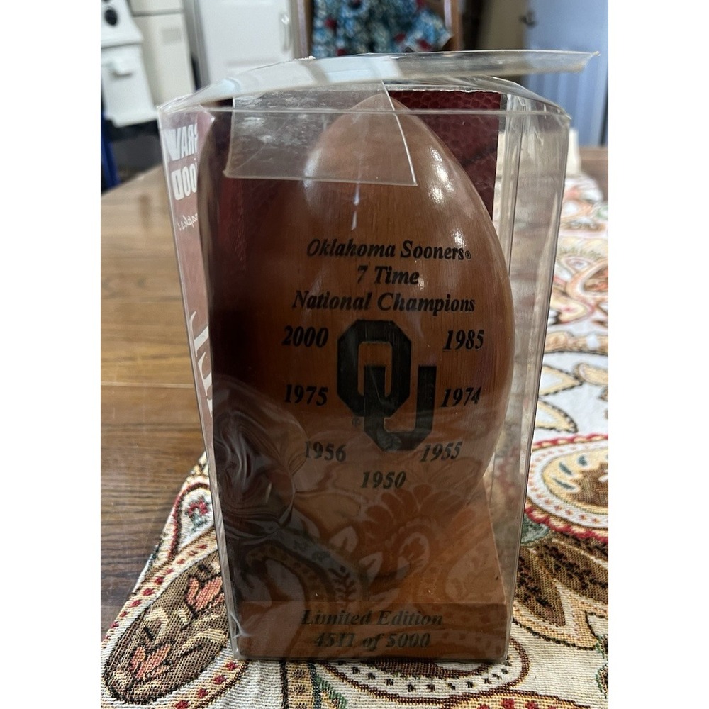 Oklahoma Sooners 7 Time National Champions Wooden Football LTD Ed 4511 of 5000
